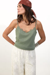 Slowlove Top tirantes detalle blonda Castanho