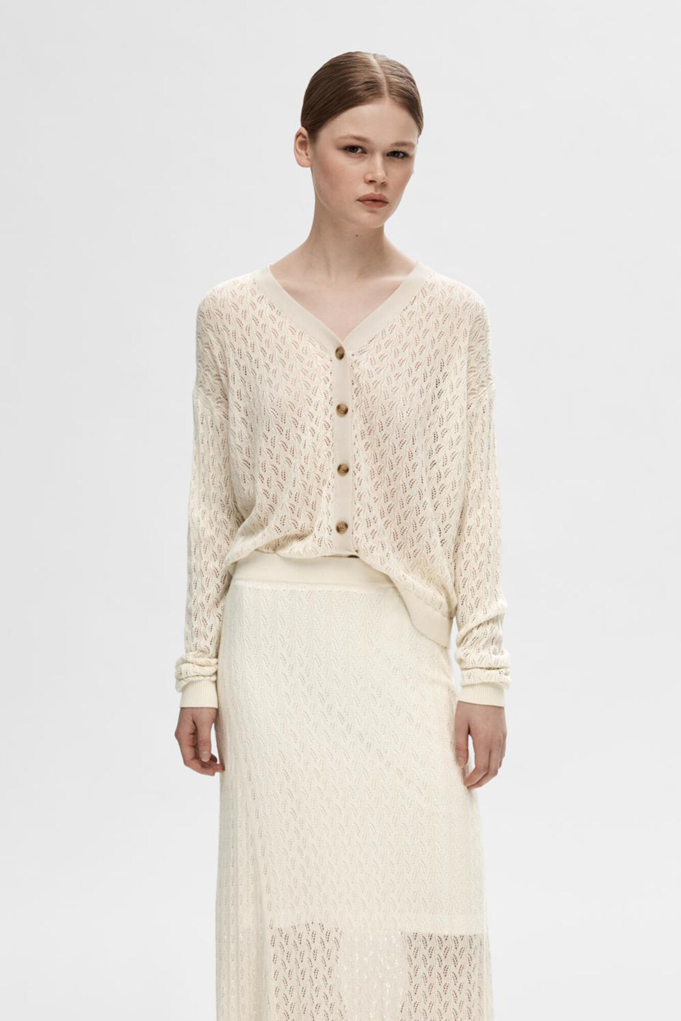 Selected Femme Lightweight cardigan made with linen, organic cotton and tencel.  Grey