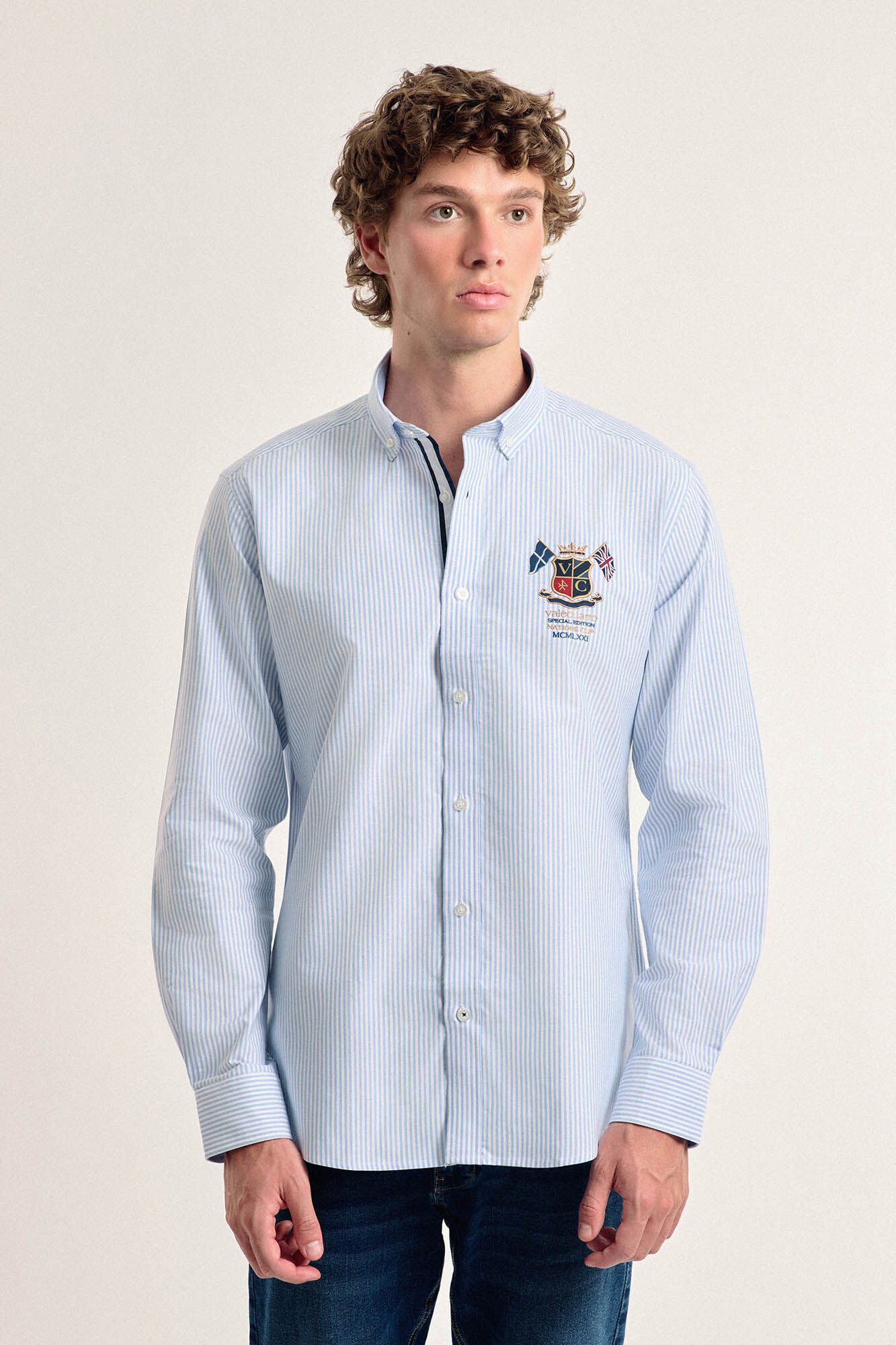 Valecuatro Camisa masculina Valecuatro bandeiras azuis claras modelo Azul