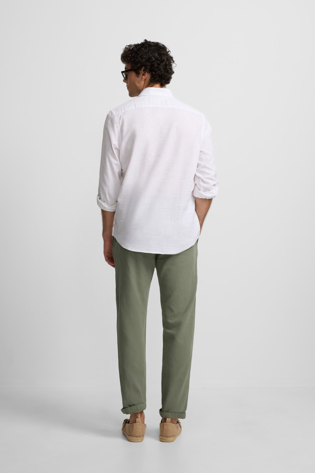 Silbon Chinos linen pleated sport trousers Green