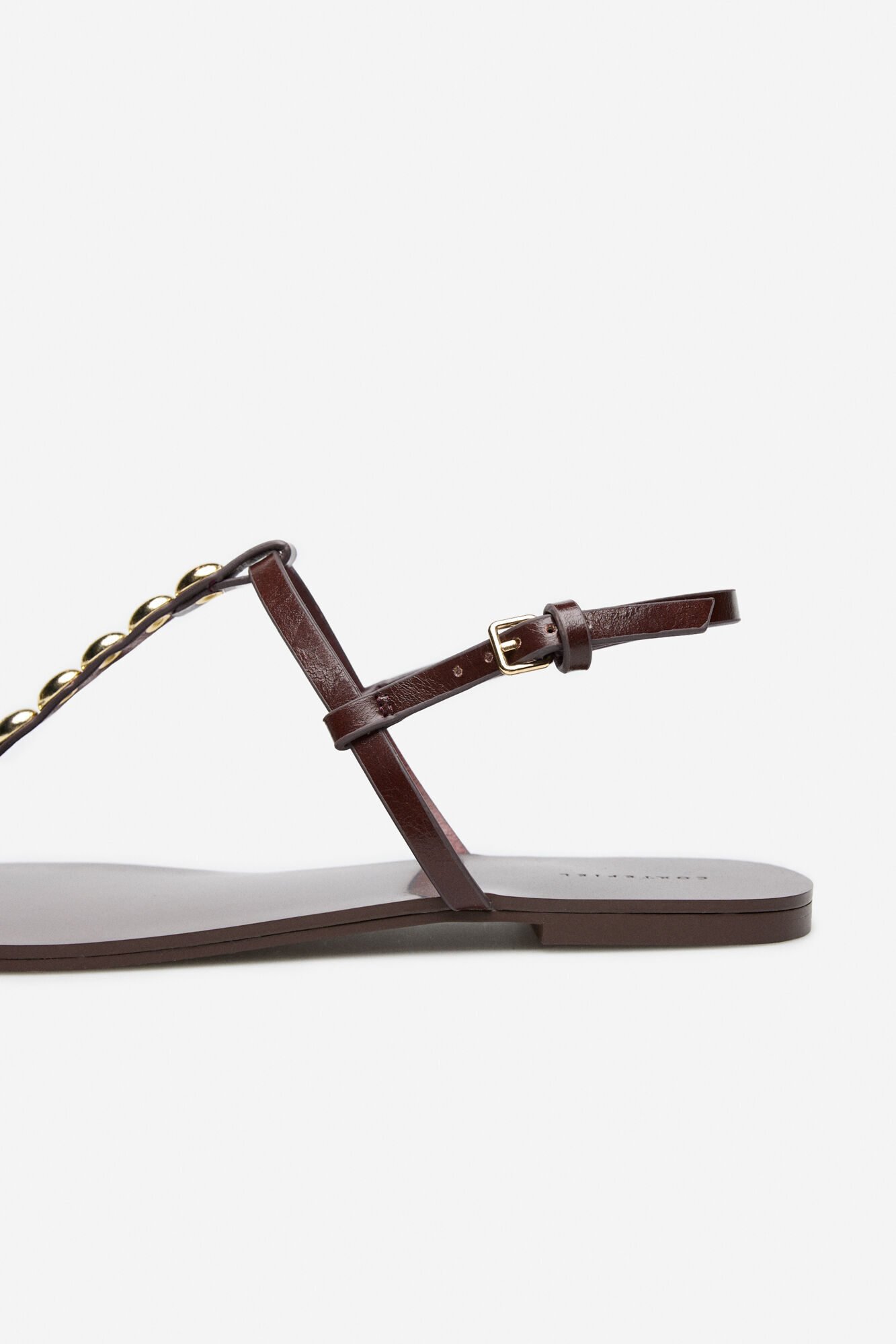 Cortefiel Flat sandal with studs Dark brown