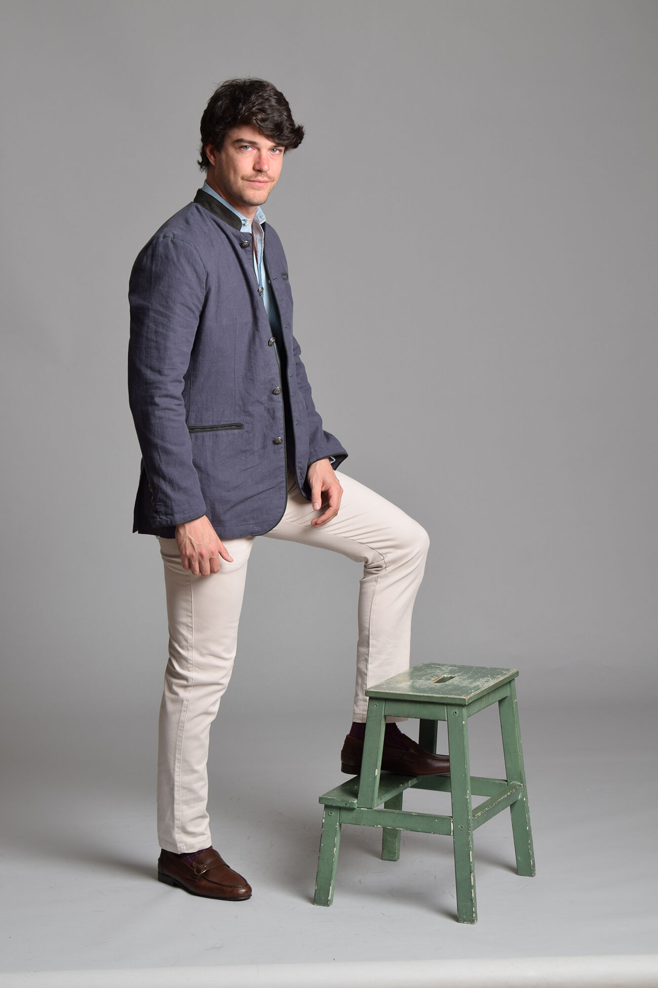 Cloking Chaqueta Austriaca Lino y Ante Azul marino