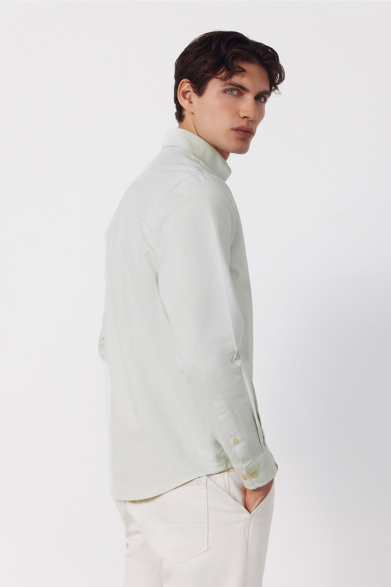 Cortefiel Camisa oxford raya candela Verde oscuro