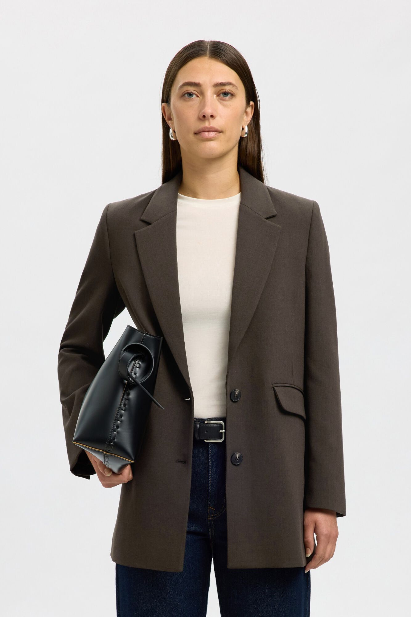 Selected Relaxed fit blazer Dark brown