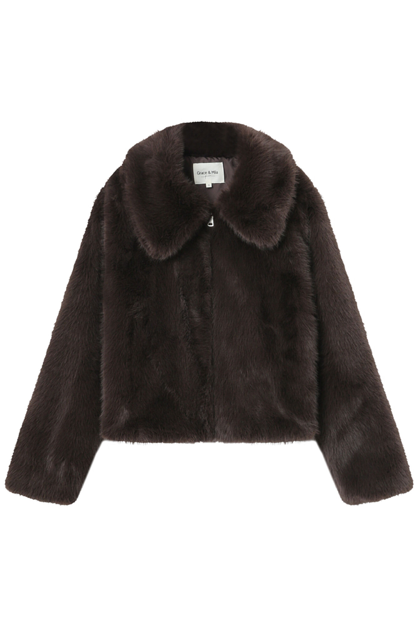 Grace & Mila Sobretudo curto de pele sint&eacute;tica marrom chocolate Castanho