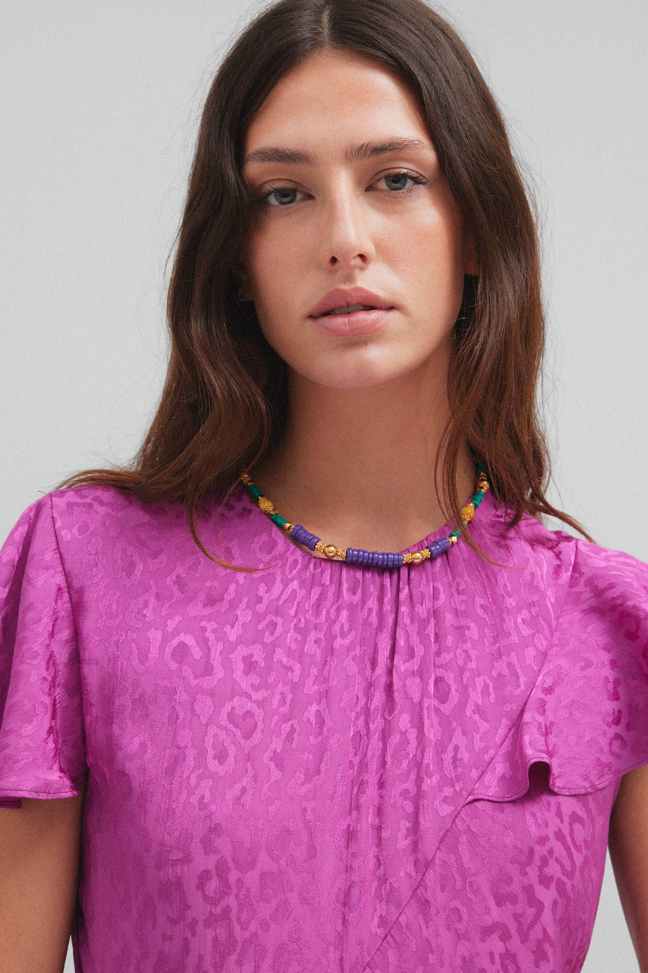 Silbon Vestido midi jacquard animal print Fucsia