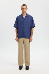 Selected Camisa de manga curta em linho Azul