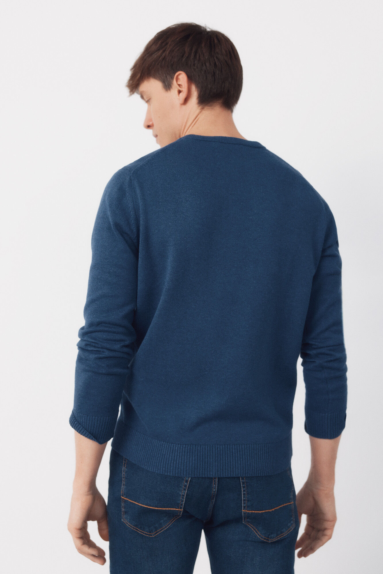 Cortefiel Basic cotton knit round neck jersey-knit Blue