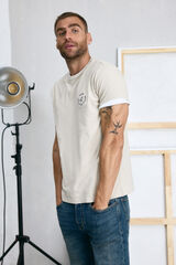 Cortefiel OOTO aeroplane embroidered T-shirt Ivory