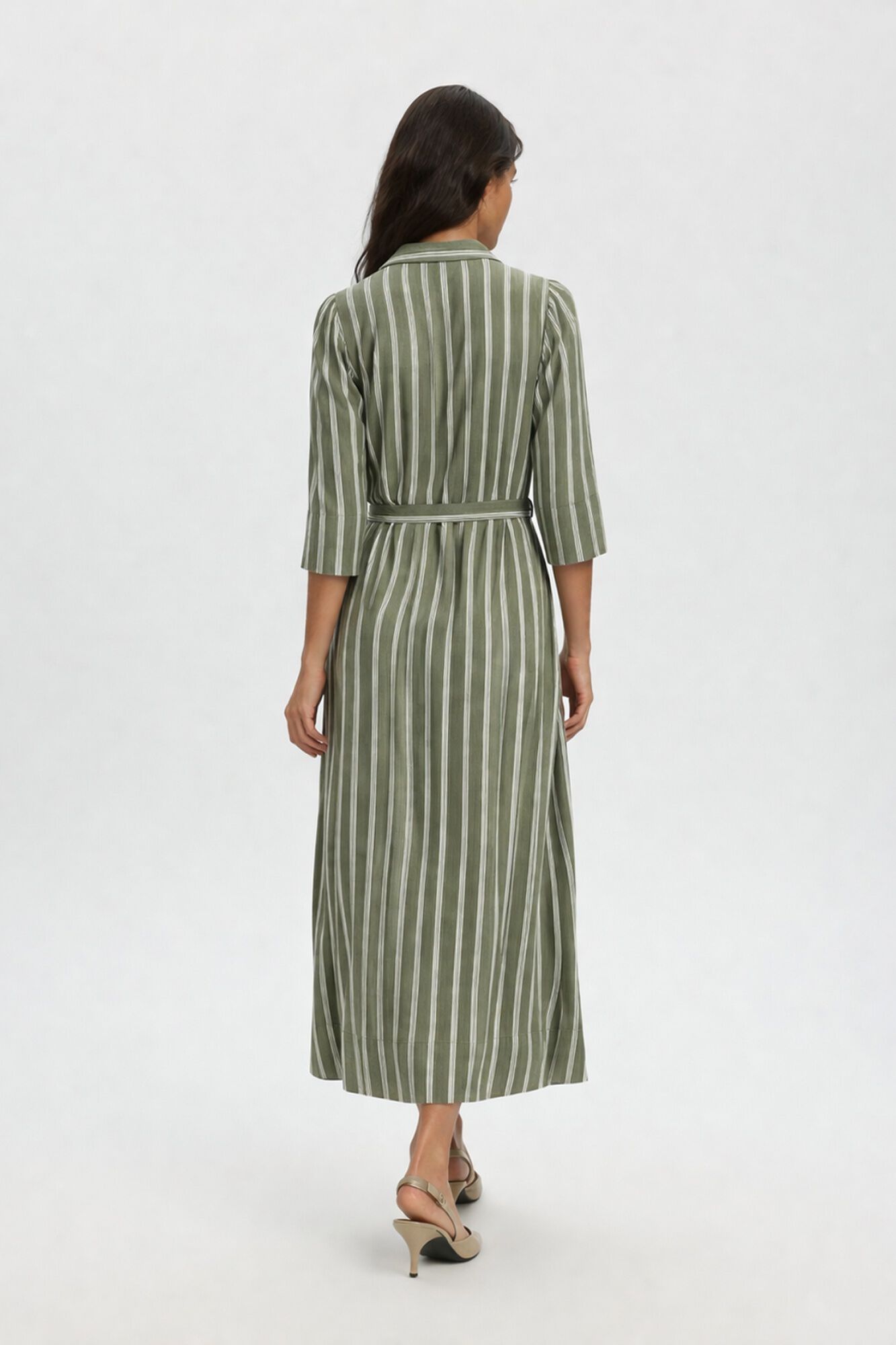 Selected Vestido largo estampado Verde oscuro