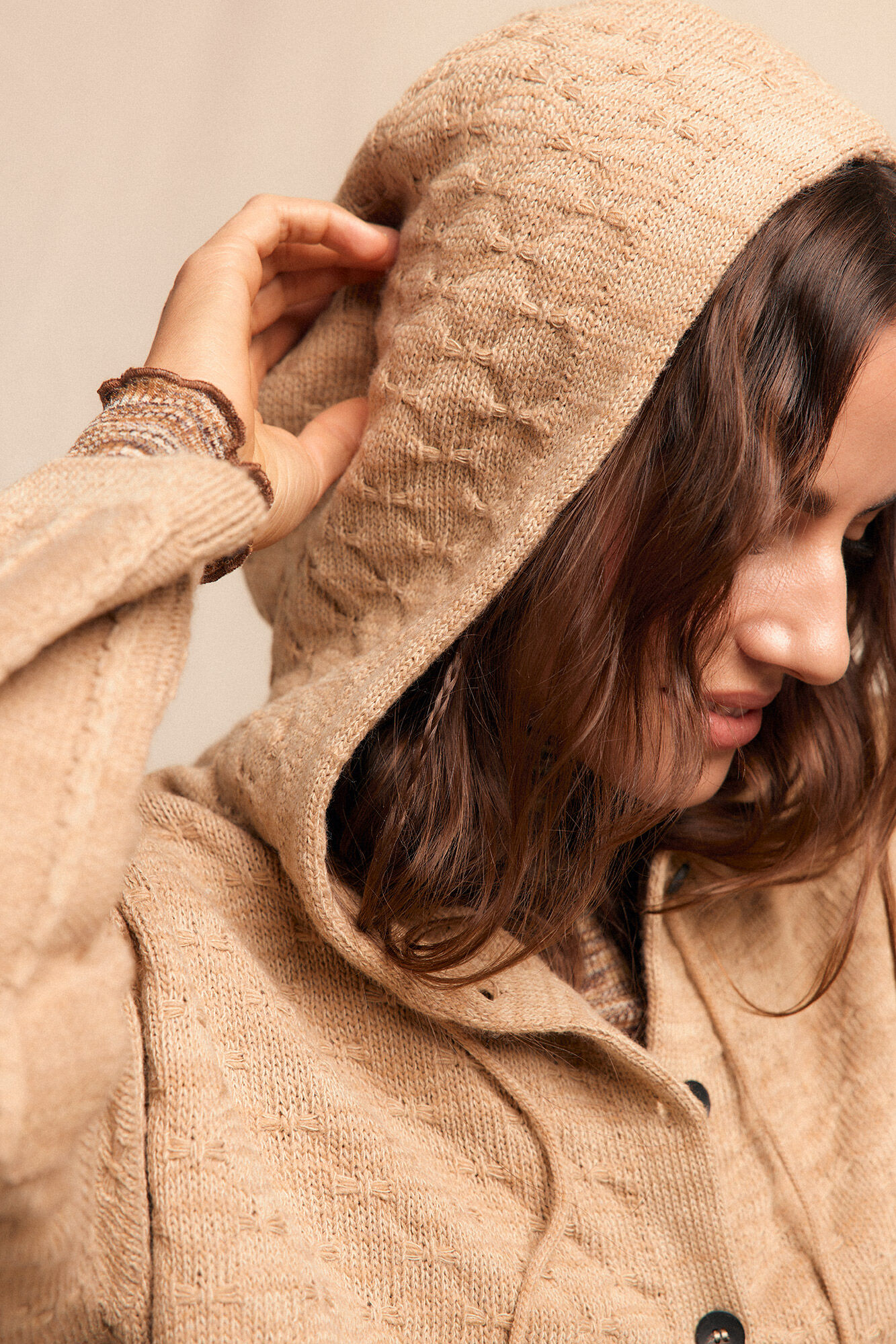 Slowlove Chaqueta capucha punto Beige