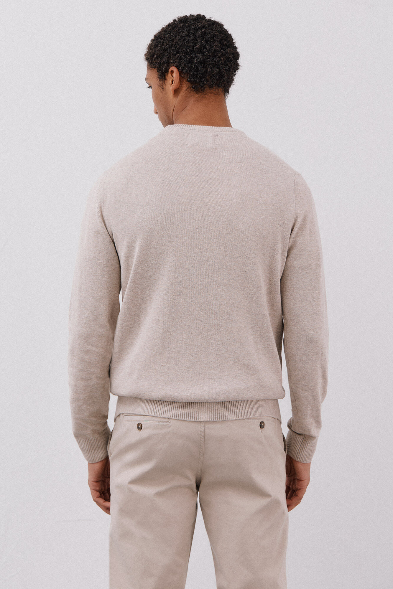 Cortefiel Fine knit cotton round neck jersey-knit  Beige