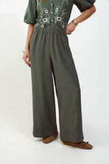 Slowlove Pantal&oacute;n ancho de lino lavado Verde