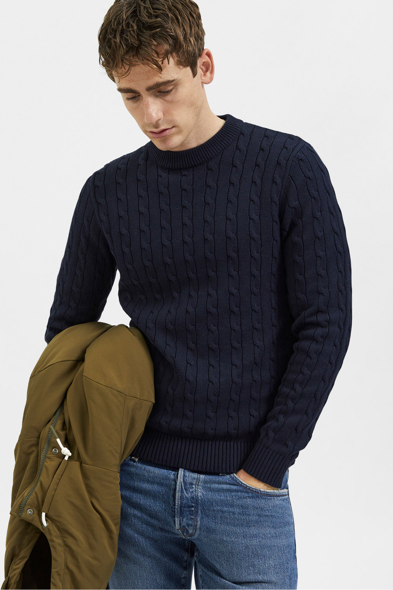 Selected Camisola estruturada 100% algod&atilde;o org&acirc;nico  Azul