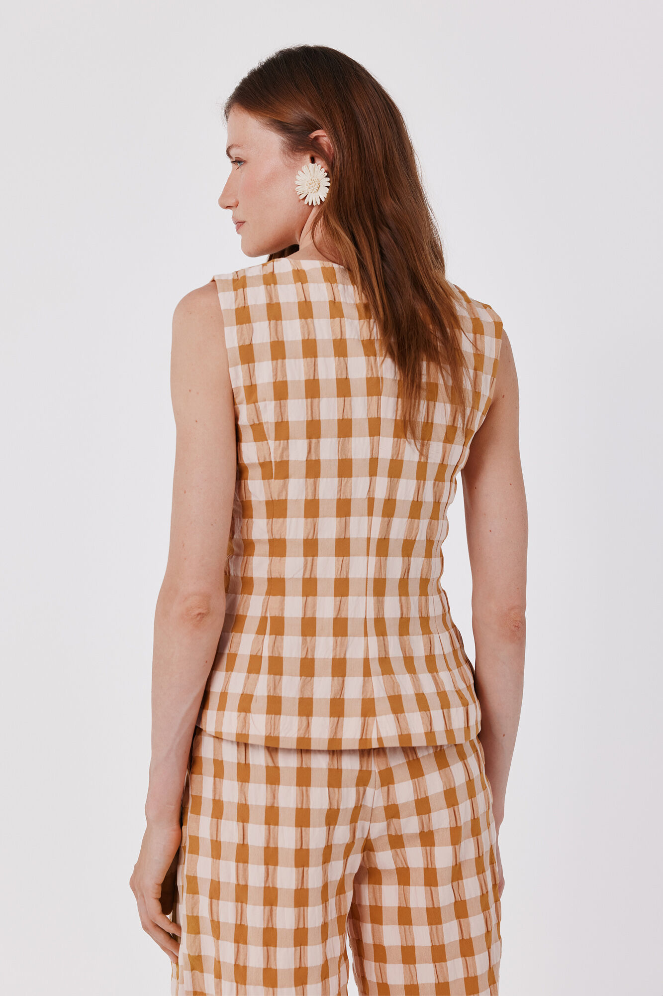 Cortefiel Vichy check top Printed yellow