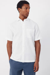 Cortefiel Plain cotton linen short sleeve shirt White