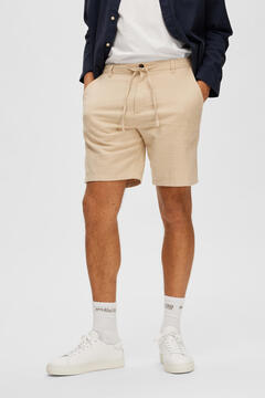 Cortefiel Organic cotton and linen Chino shorts. Brown
