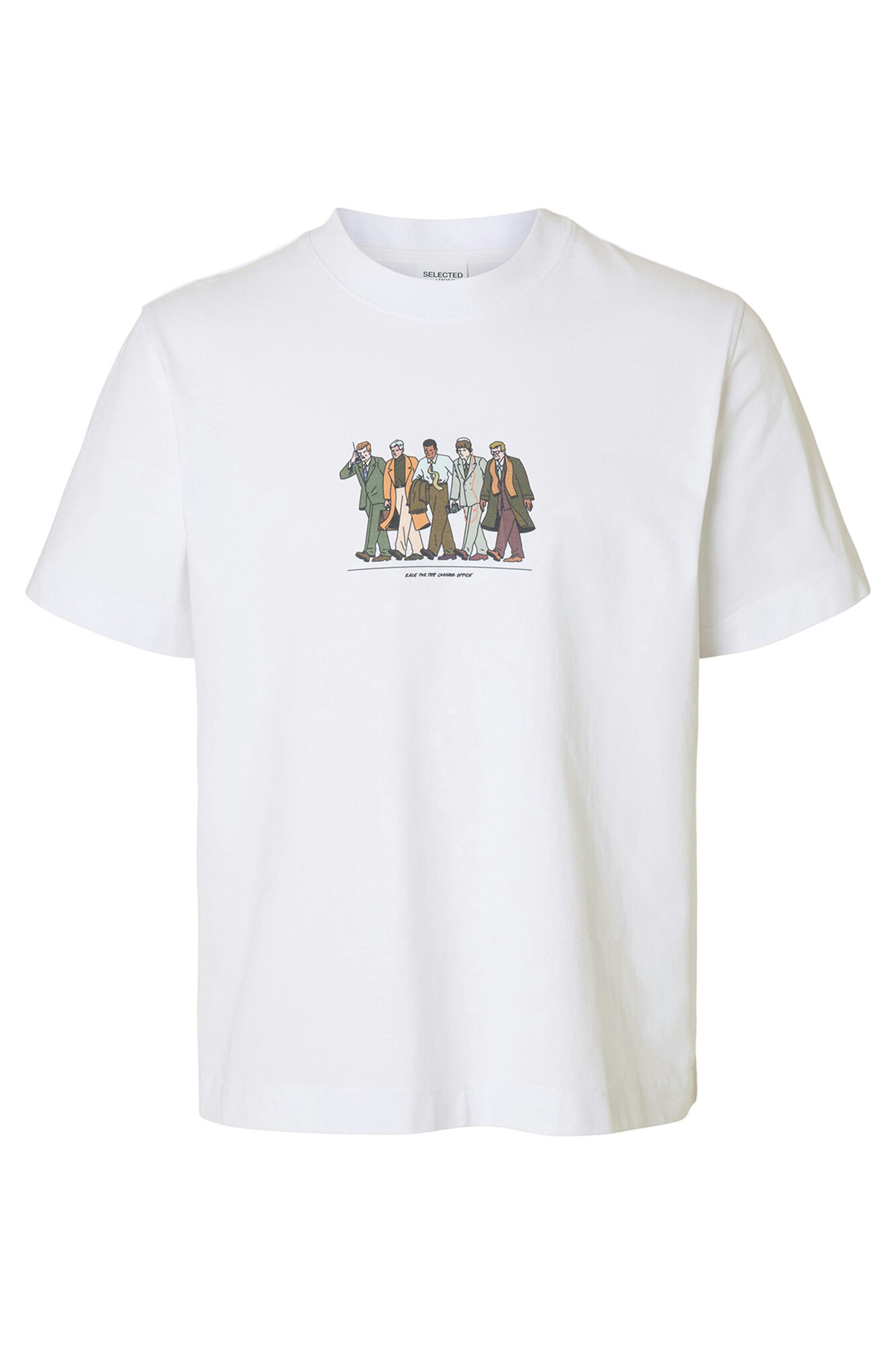 Selected T-shirt manga com estampa 100% algod&atilde;o org&acirc;nico  Branco