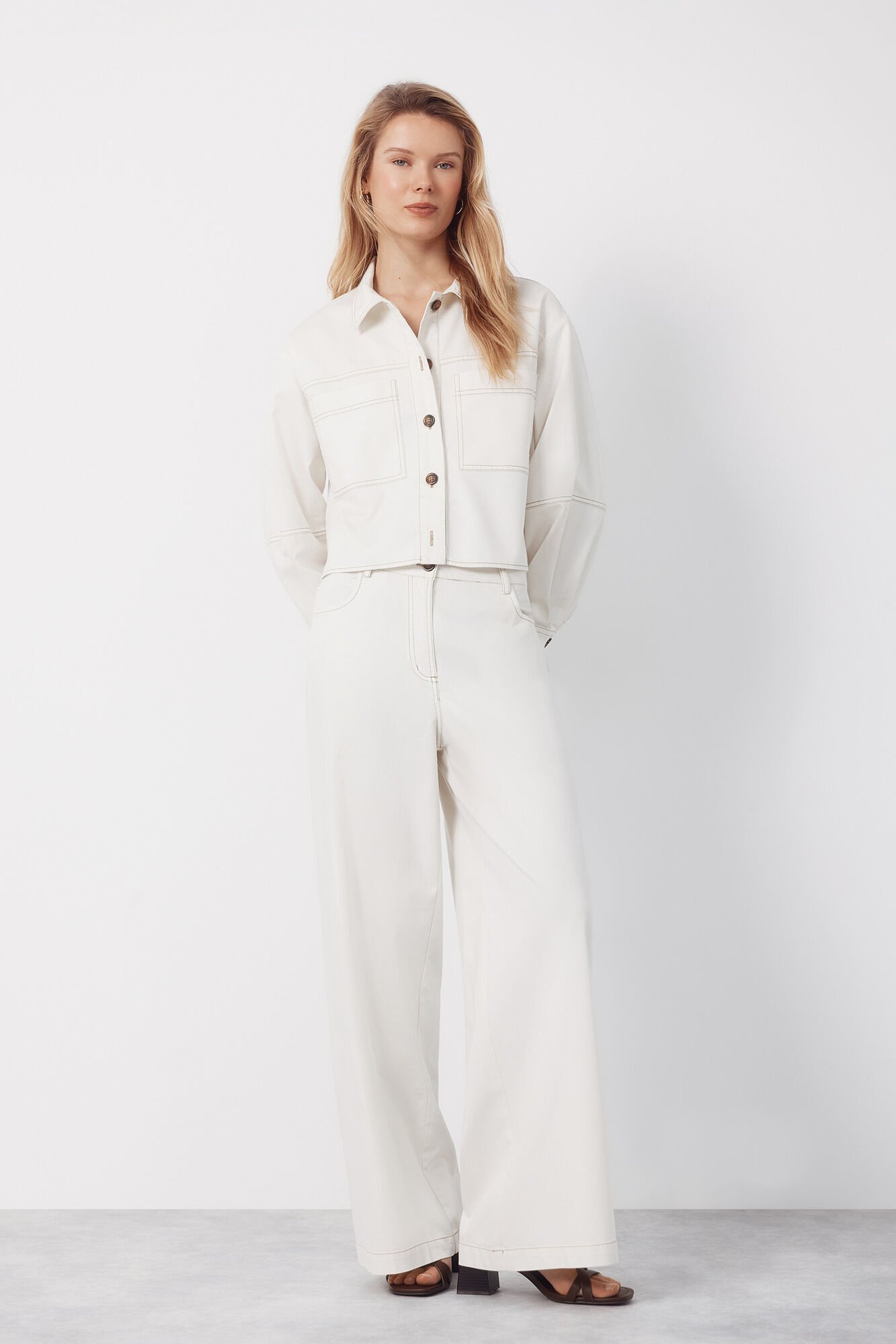 Cortefiel Jeans Palazzo Soft Ecru