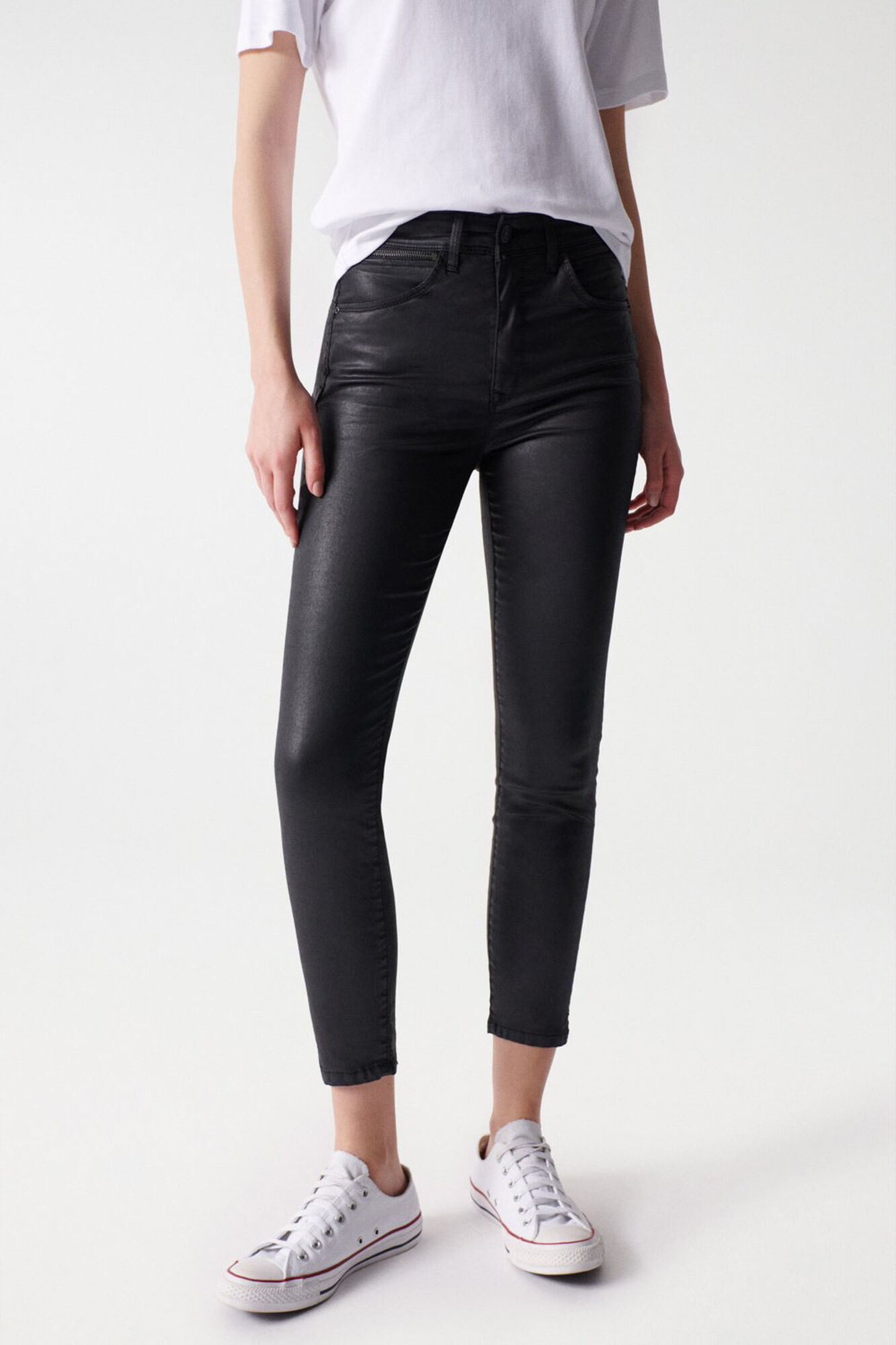 Salsa Jeans Faith cropped push-in jeans with a coating effect Black