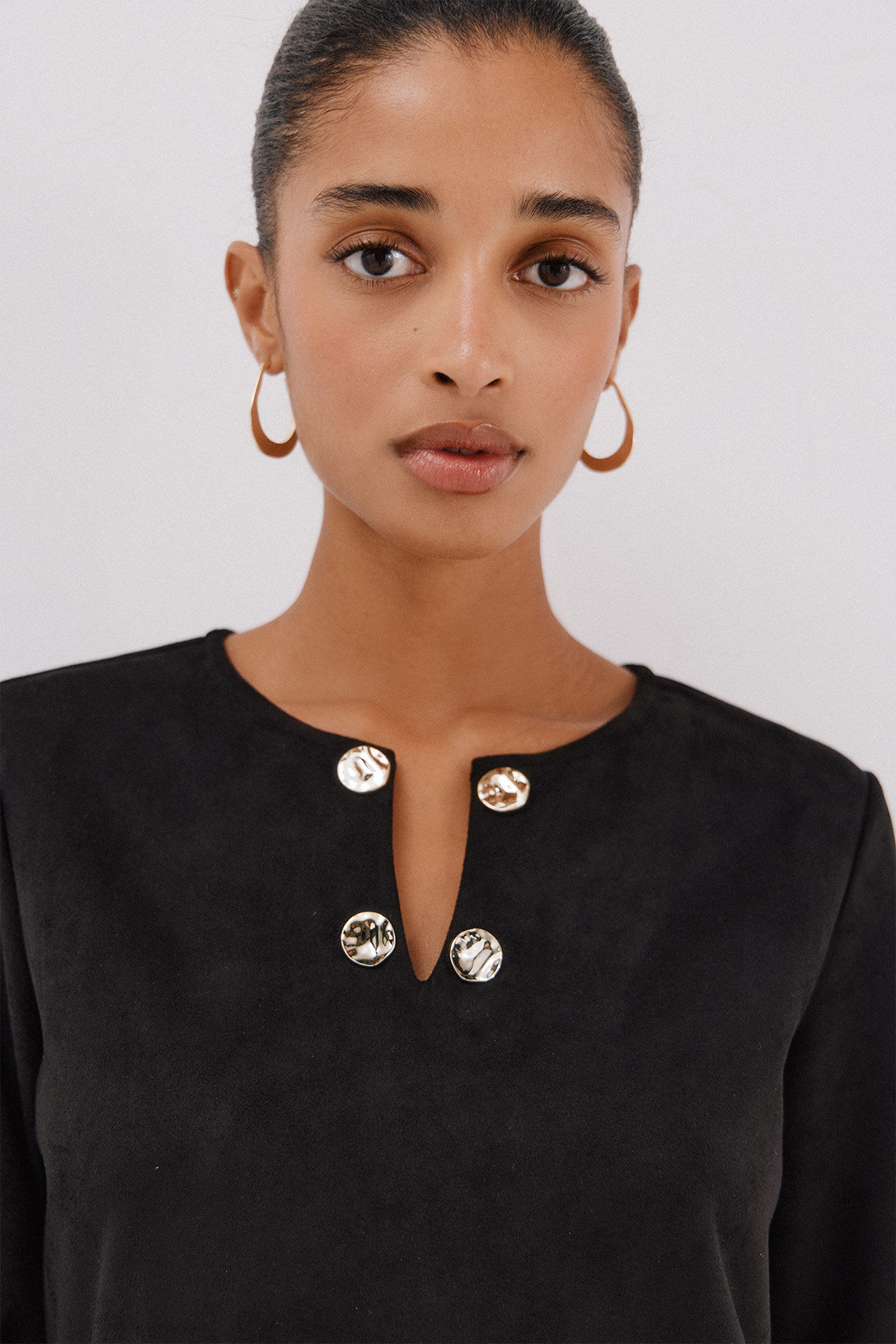 Cortefiel Vestido de camur&ccedil;a Preto