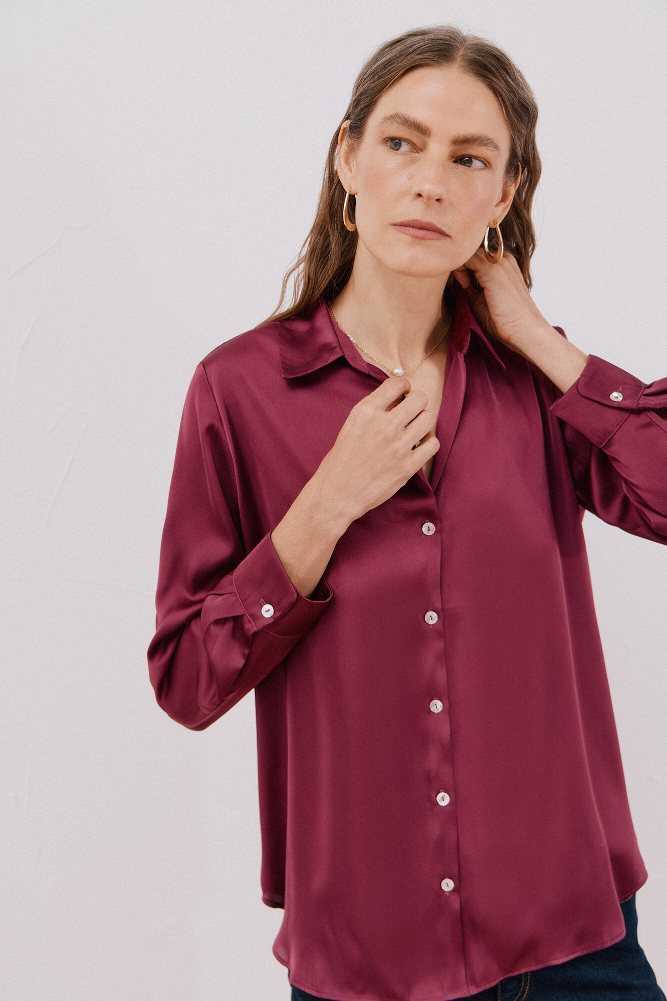 Cortefiel Satin-finish shirt Purple
