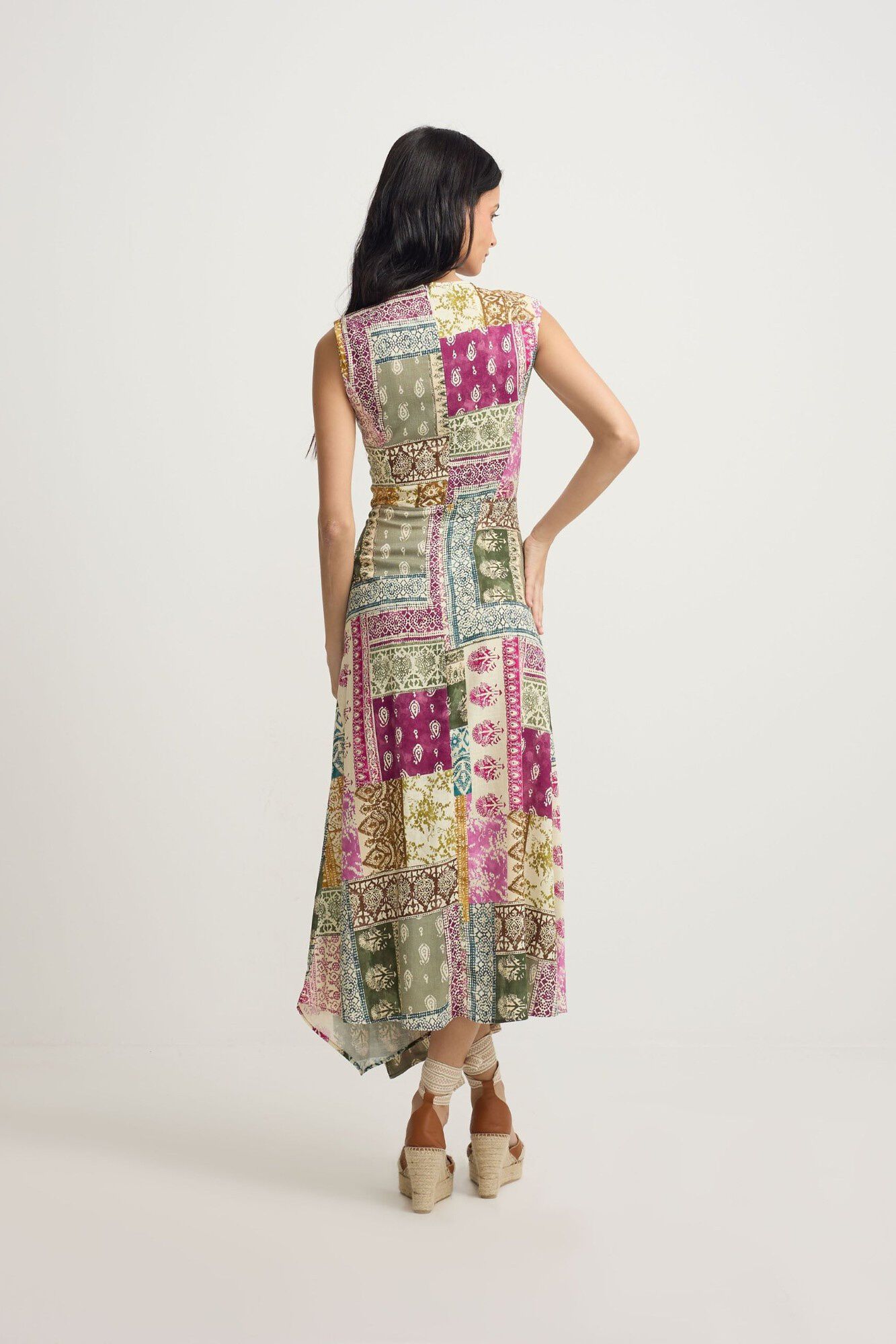 Silbon Vestido midi estampado patchwork Multicolorido