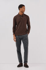 Cortefiel Essential long-sleeved polo shirt Dark brown