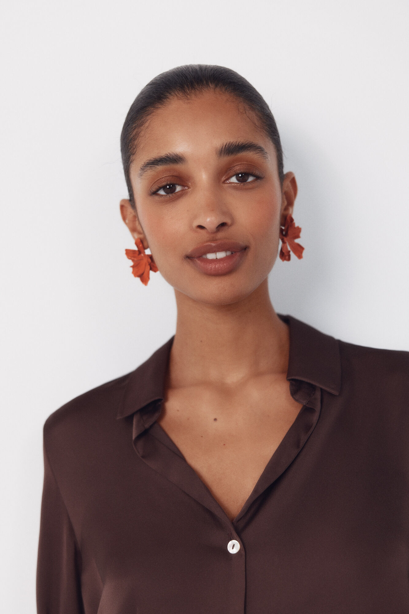 Cortefiel Satin-finish shirt Dark brown