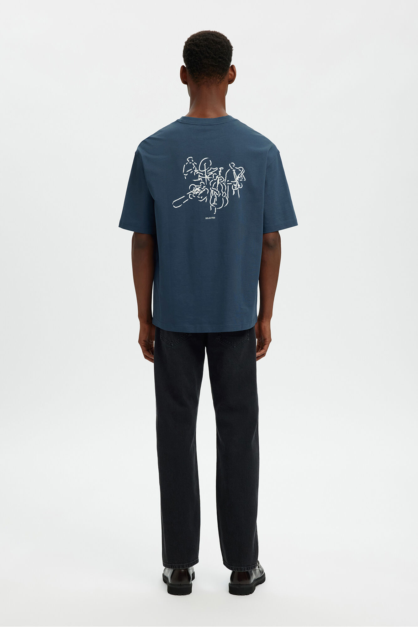 Selected Camiseta manga corta estampado contraste Azul marino