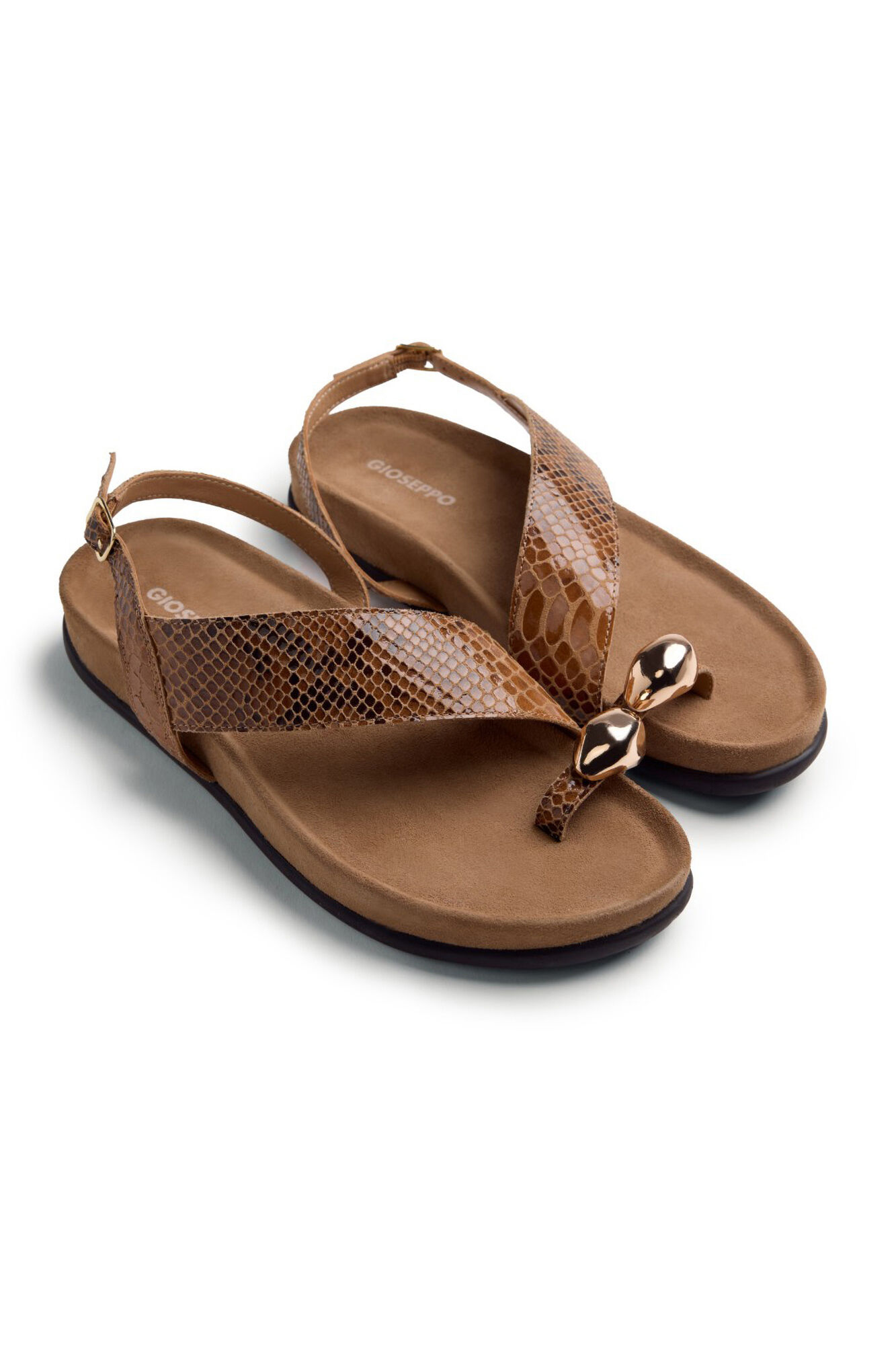 Gioseppo Sand&aacute;lias em pele com estampado animal e joia Tanauan