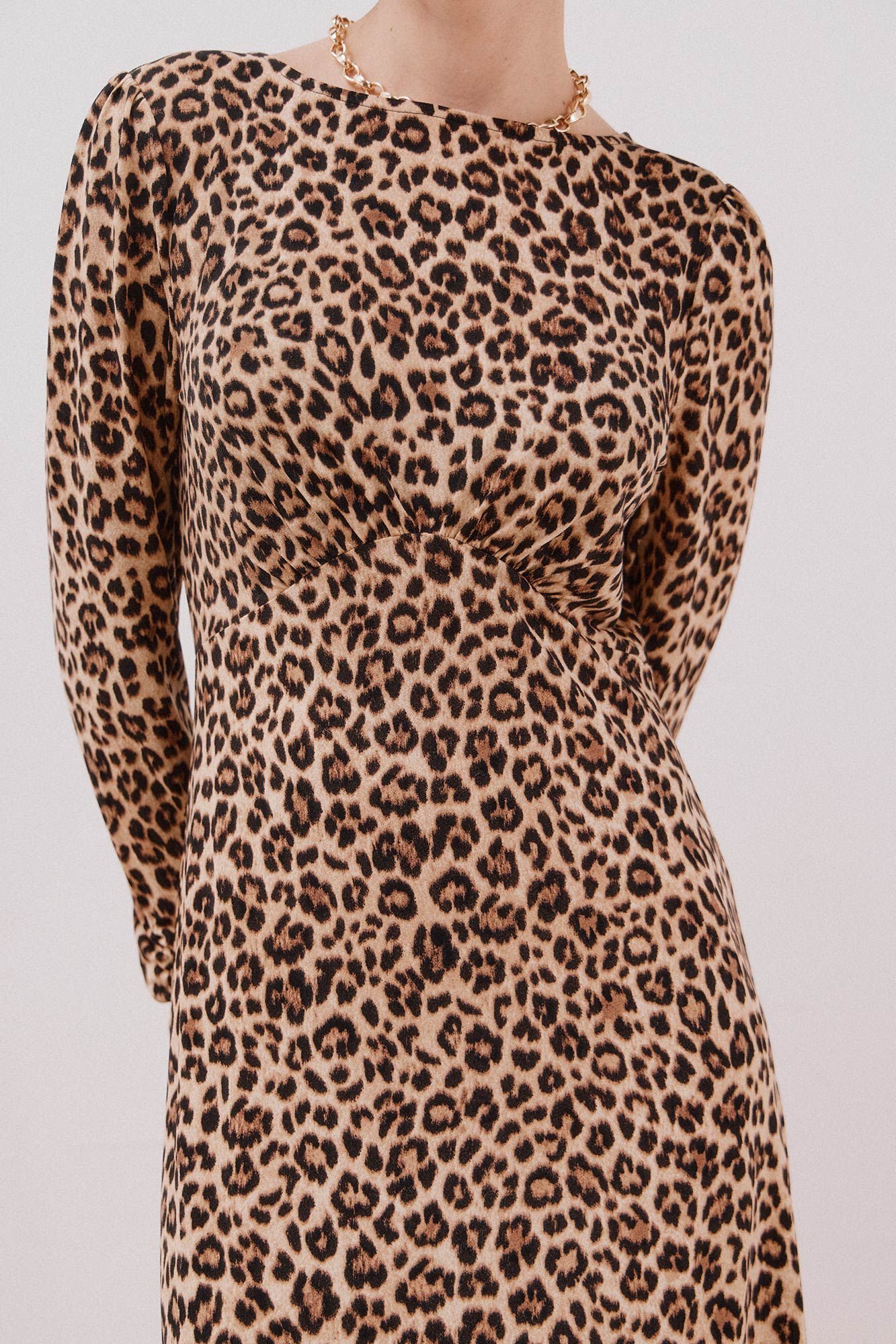 Cortefiel Gathered chest dress Printed beige