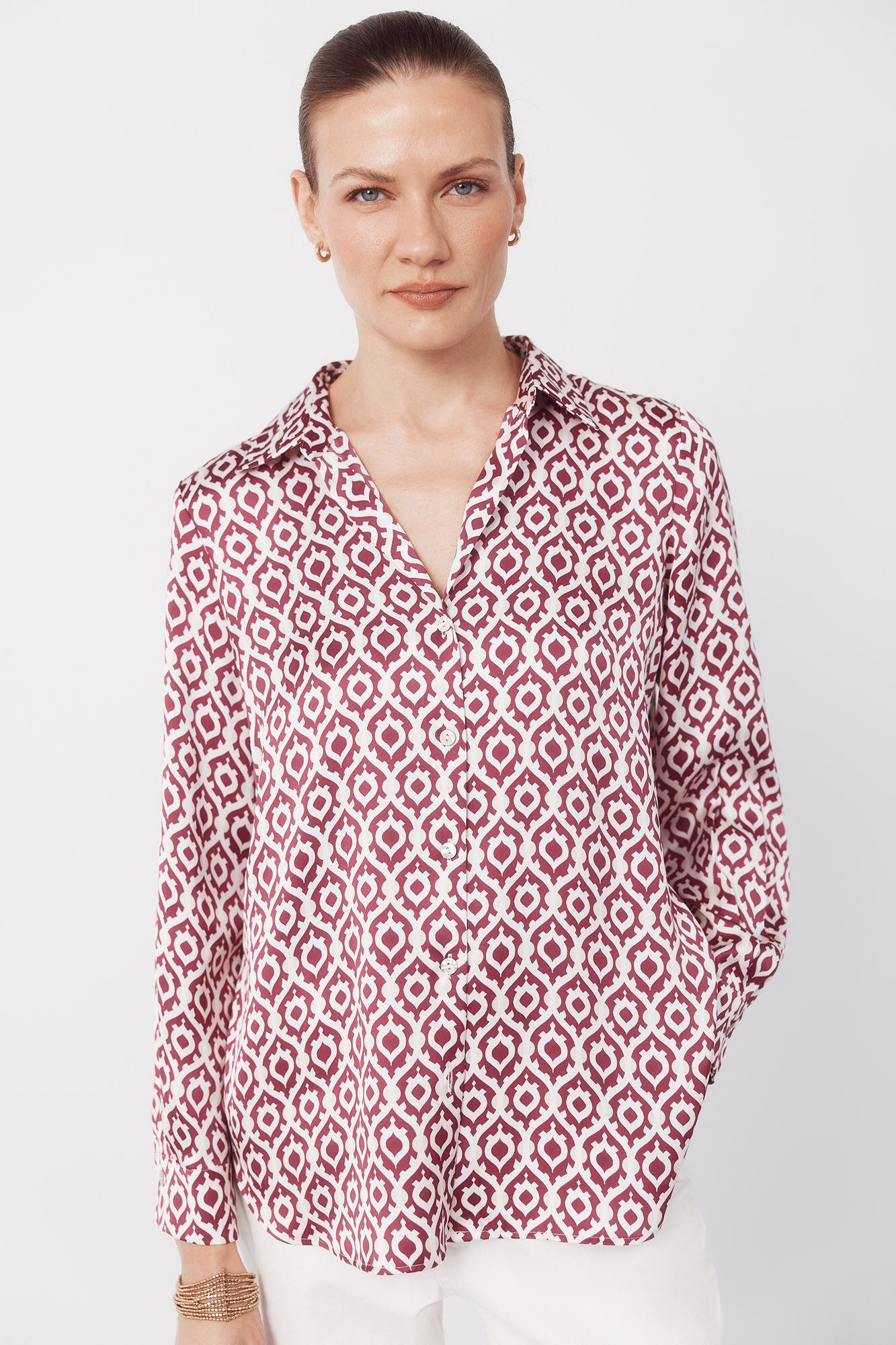 Cortefiel Satin-finish shirt Printed purple