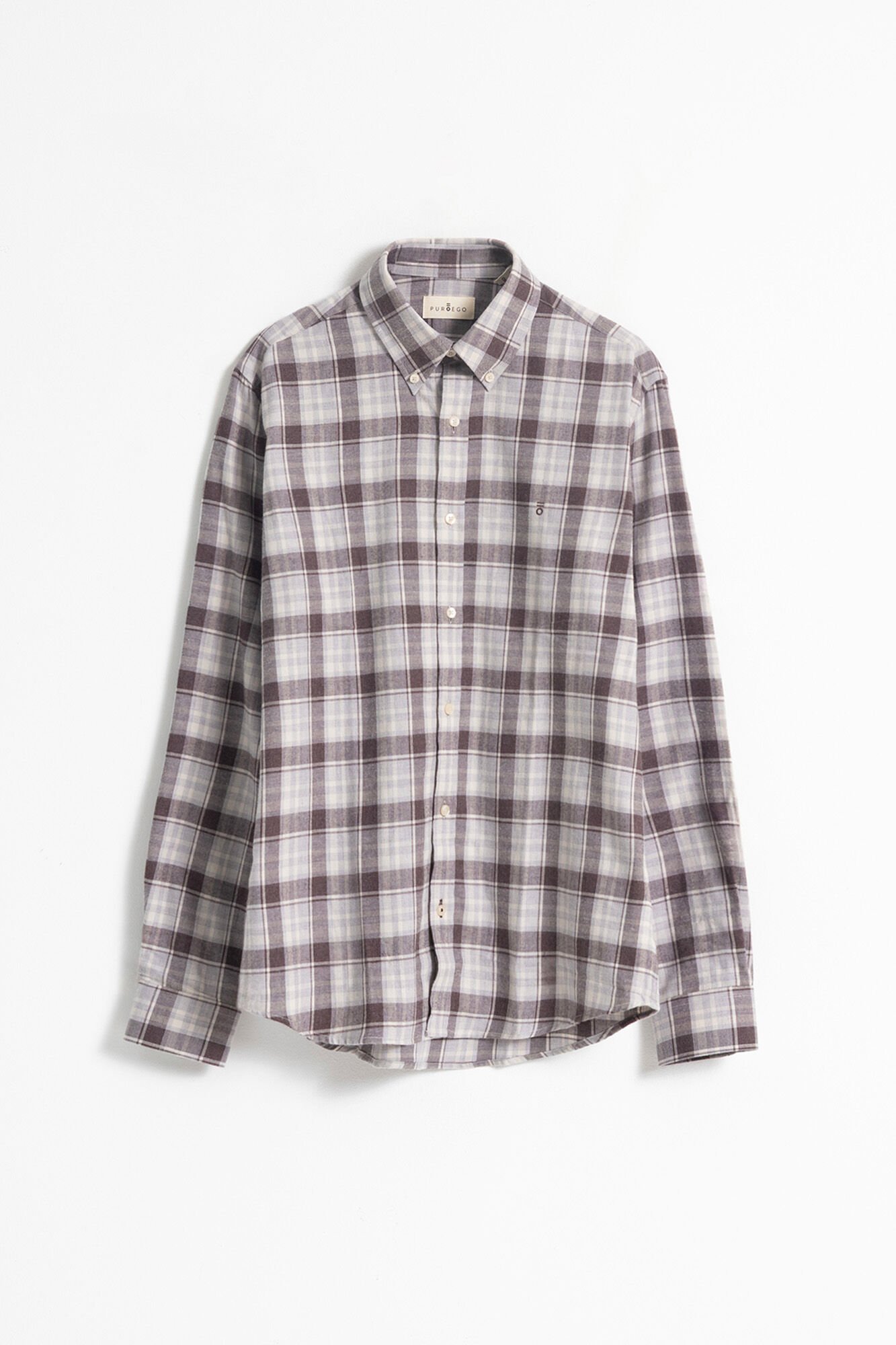 PuroEGO Camisa xadrez de algod&atilde;o slim fit Castanho