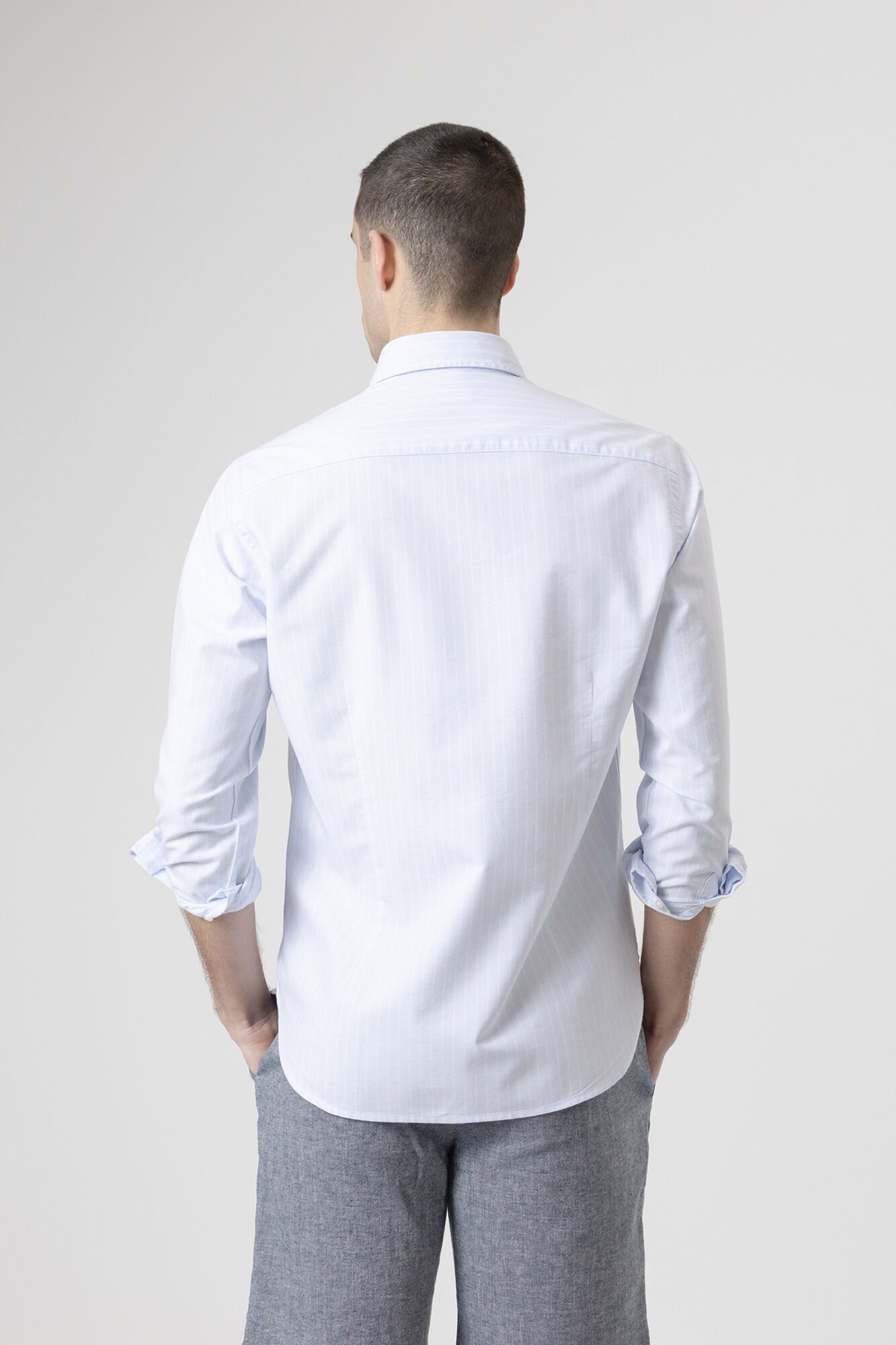 PuroEGO Camisa em algod&atilde;o &agrave;s riscas Azul