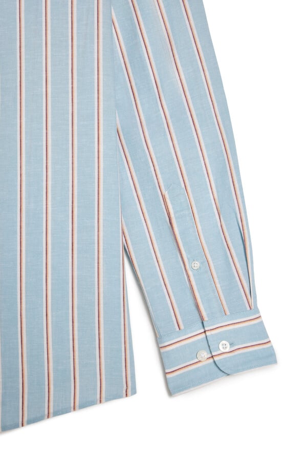 Cortefiel Linen/cotton long-sleeved striped shirt Turquoise