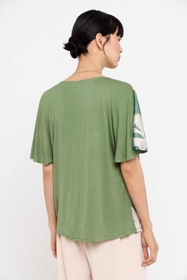 Cortefiel Combined satin top Printed green