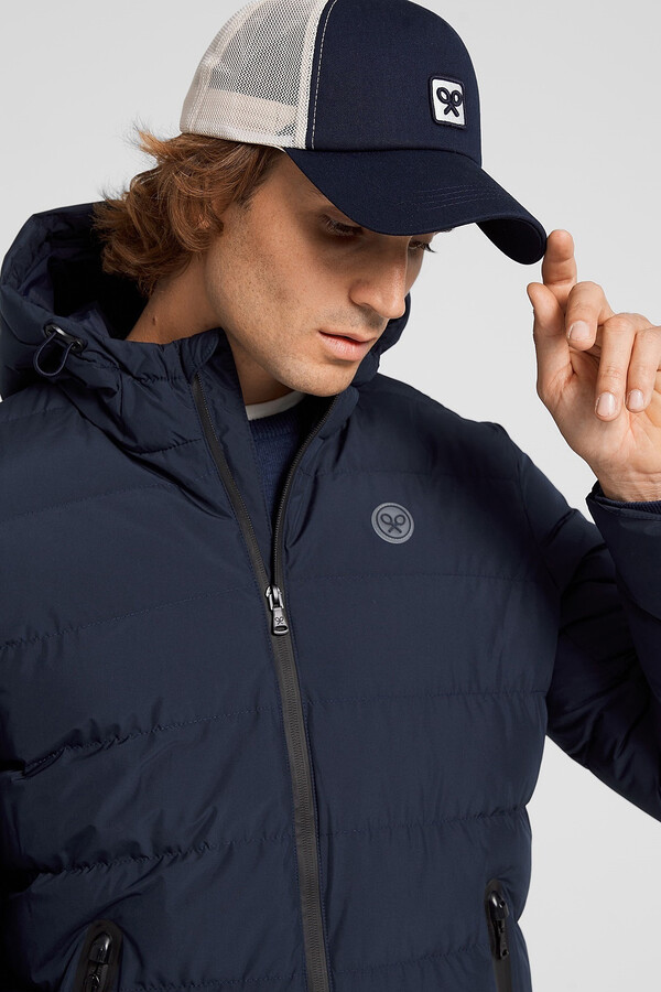Cortefiel Classic navy blue hooded technical coat Navy