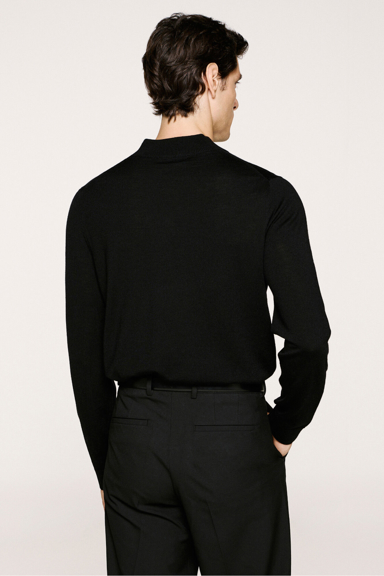 Selected 100% merino wool mock neck jumper . Black