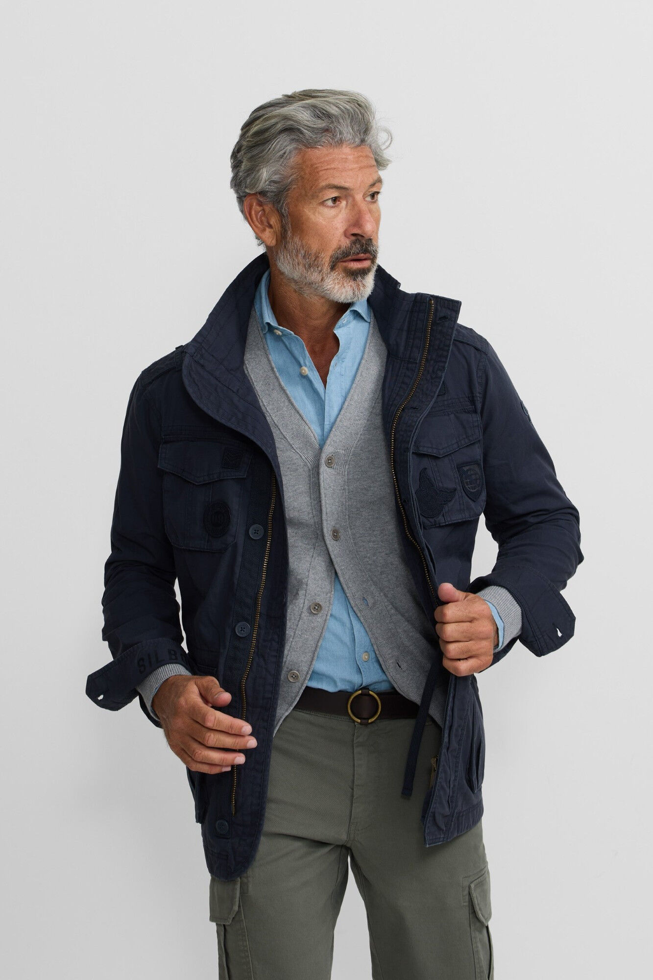 Silbon Casaco militar com manchas tingidas Azul