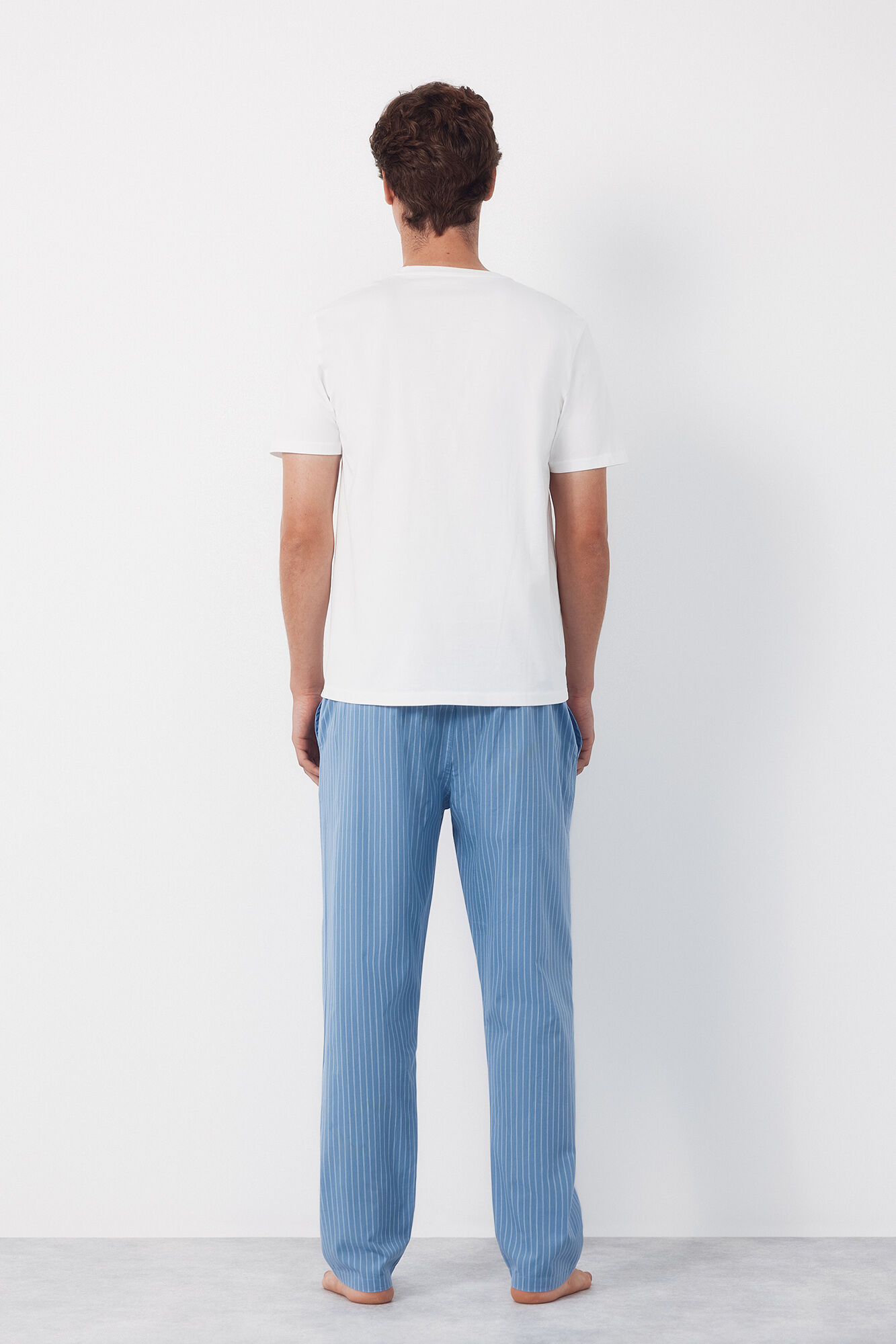 Cortefiel Jersey-knit and fabric pyjama set White