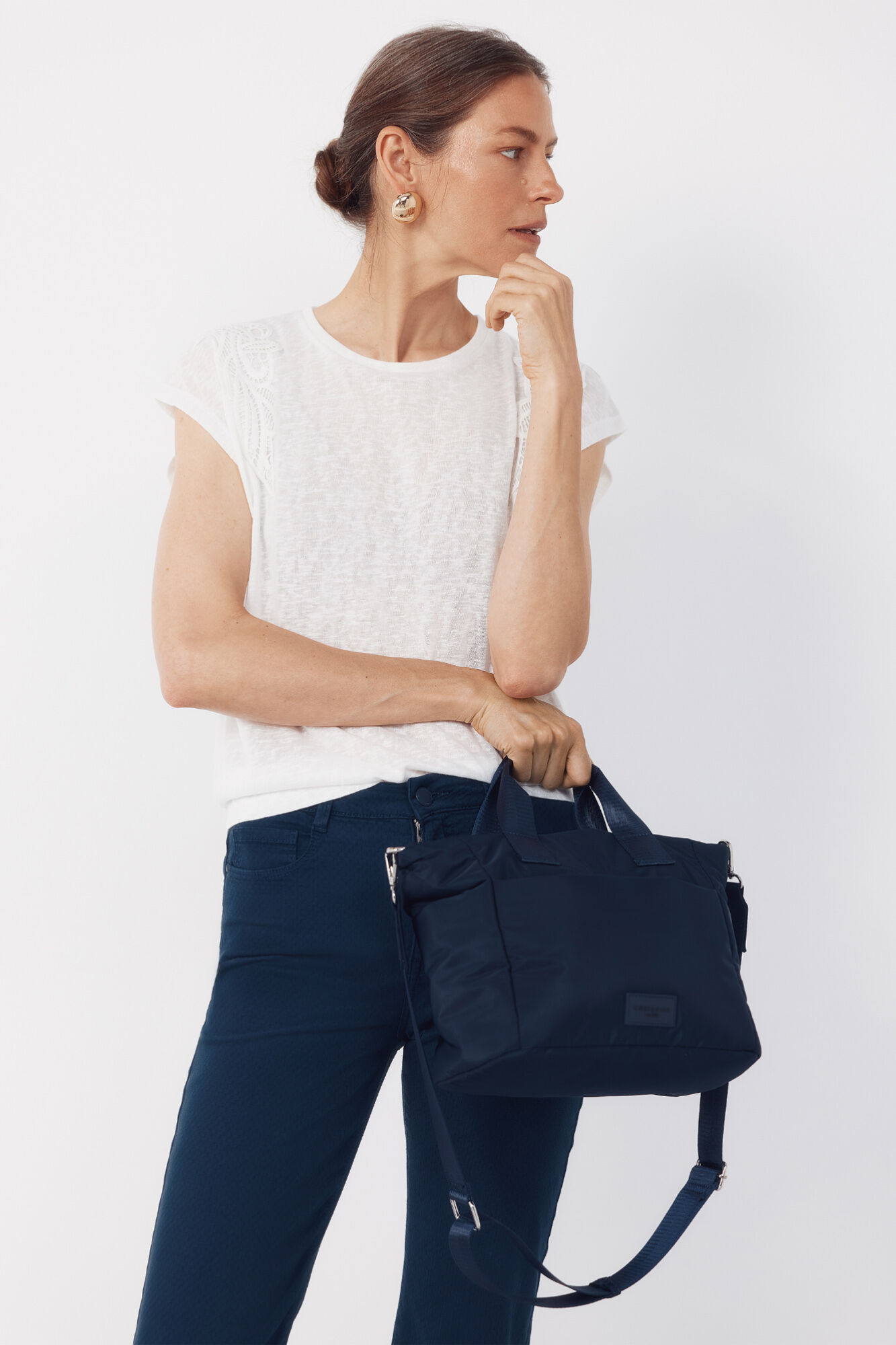 Cortefiel Bolso nylon mediano Azul