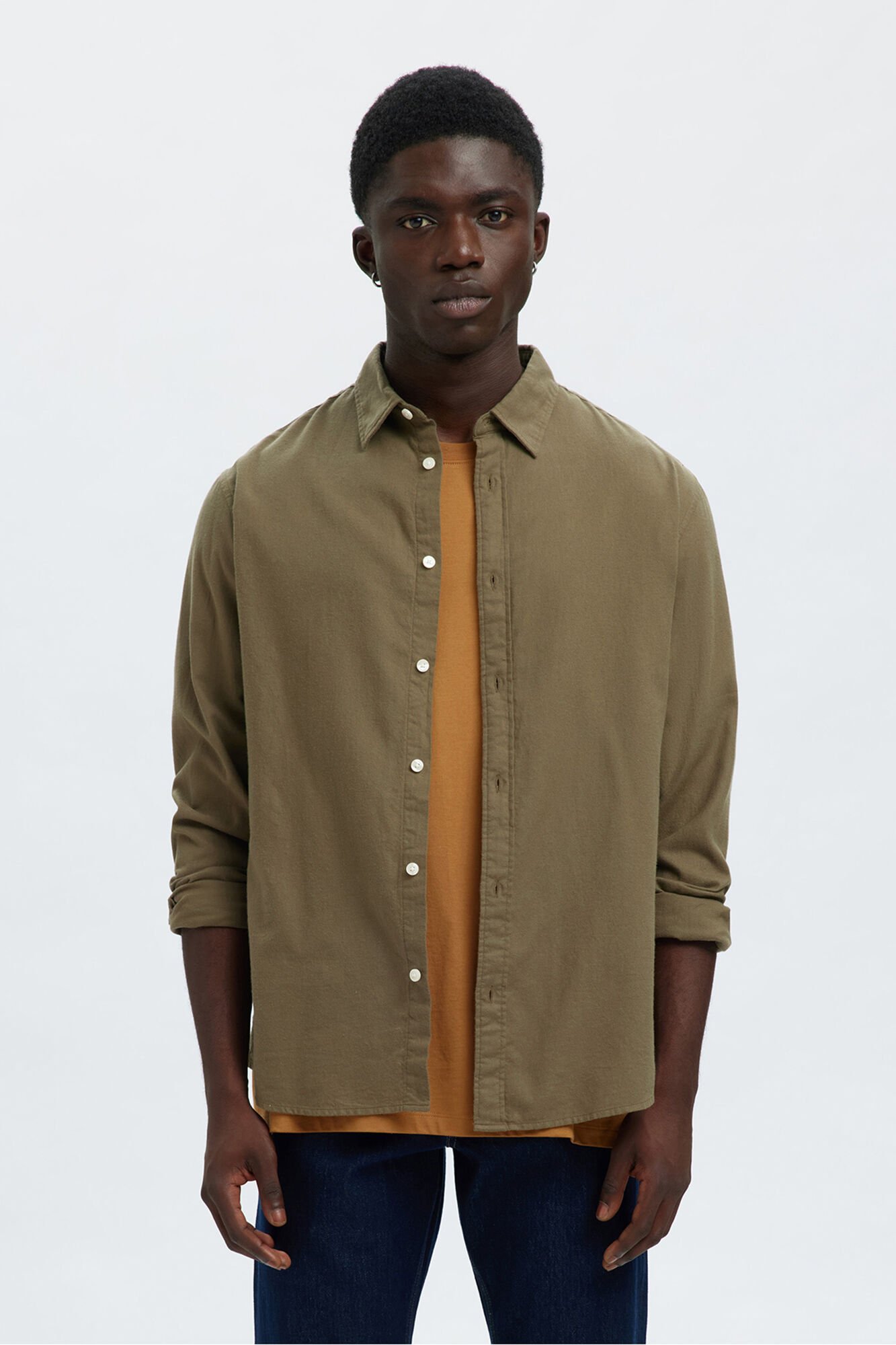 Selected Slim fit long sleeve shirt . Green