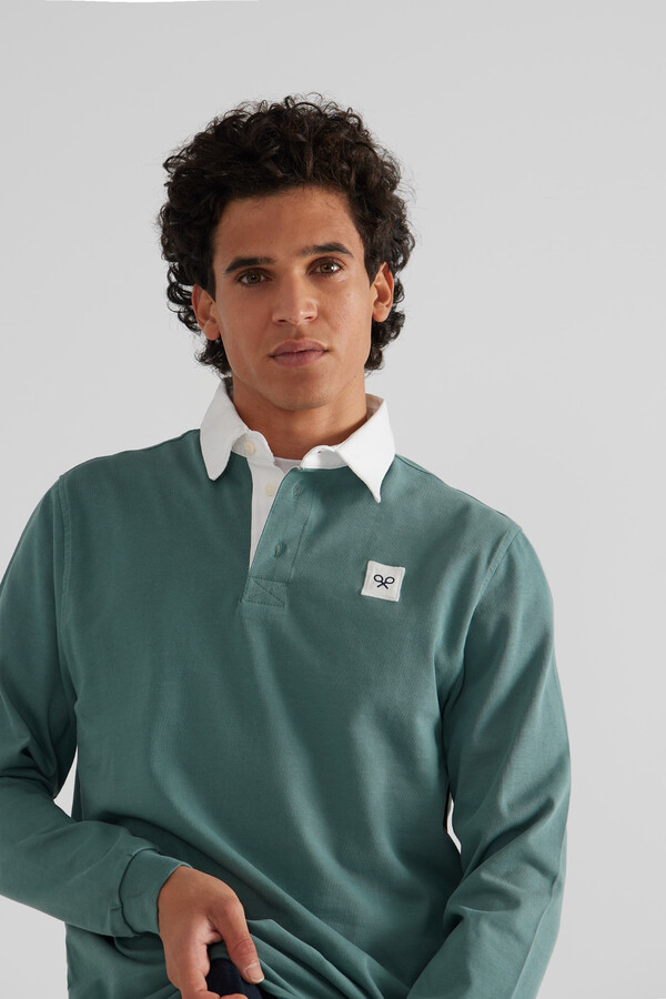 Cortefiel Green long-sleeved polo shirt with patch Green