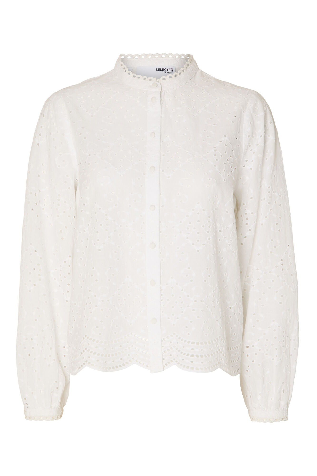 Selected Femme Camisa de manga comprida com bordado confecionado 100% com algod&atilde;o org&acirc;nico Branco