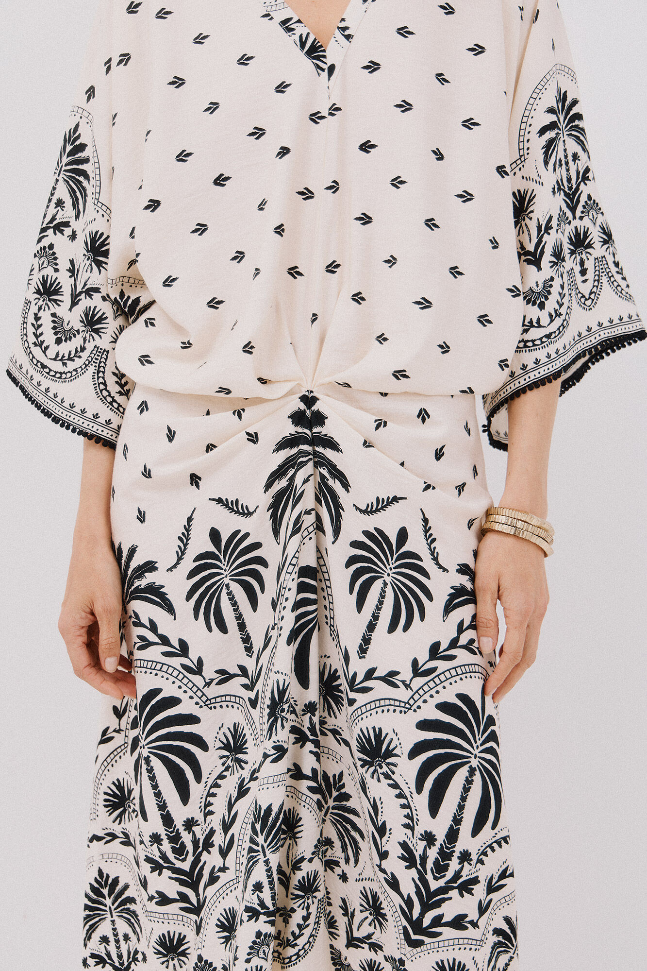 Cortefiel Vestido estampado com franzidos Impress&atilde;o