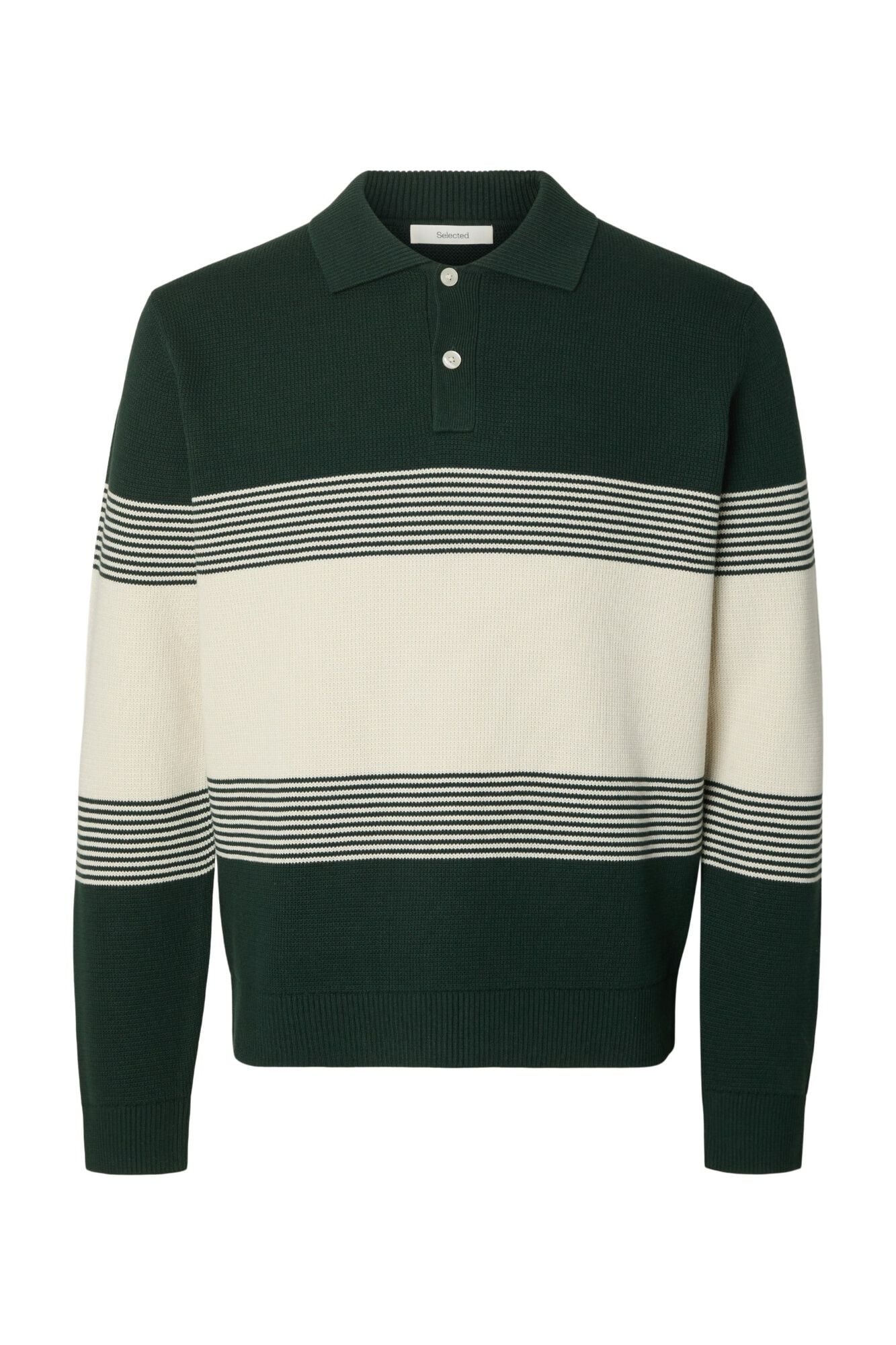 Selected Polo de malha &agrave;s riscas 100% algod&atilde;o org&acirc;nico Verde