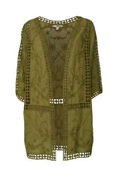Cortefiel Embroidered kimono with BCI cotton Green