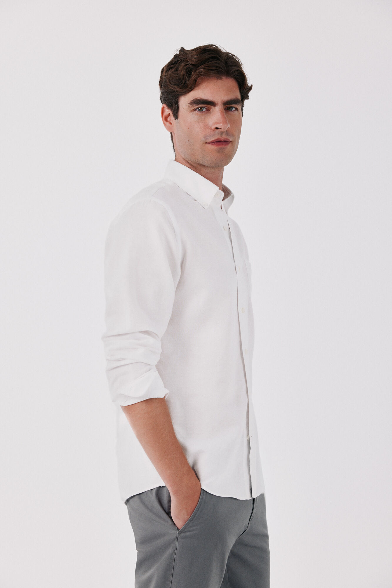 Cortefiel Camisa lino lisa Blanco