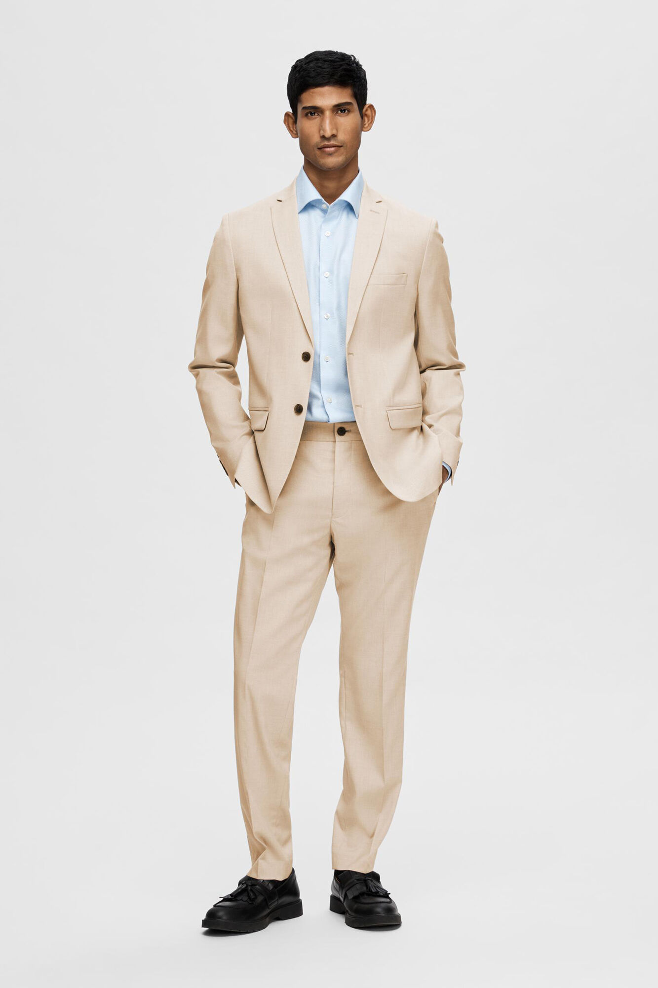 Selected Slim fit suit jacket made from recycled materials Brown